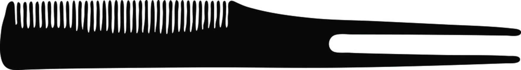 Styling comb vector silhouette, plastic dredger isolated on white background, fill with black color, shadow idea, barber and hairdresser concept