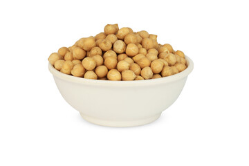 chickpeas in a plate isolated on a white background.