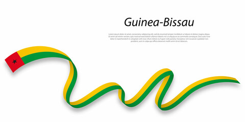 Waving ribbon or banner with flag of Guinea-Bissau.