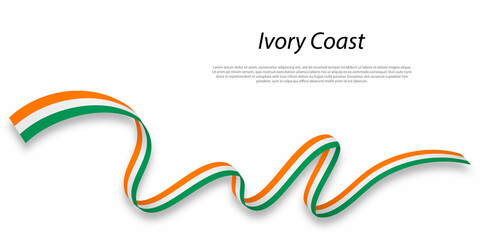 Waving ribbon or banner with flag of Ivory Coast.