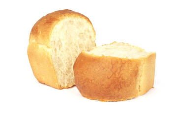 donuts with garlic on white background. two slices of garlic bread