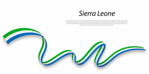 Waving ribbon or banner with flag of Sierra Leone.