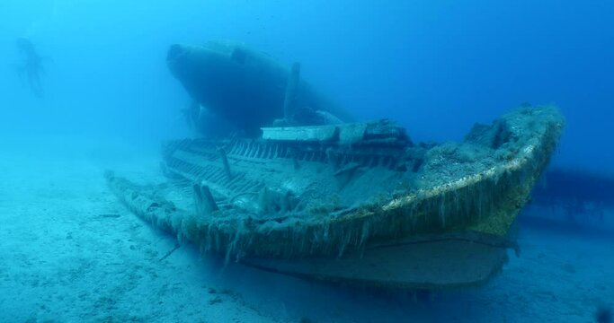 wreck underwater   seabed sea floor standing metal on ocean floor