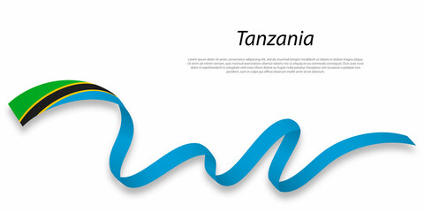 Waving ribbon or banner with flag of Tanzania.