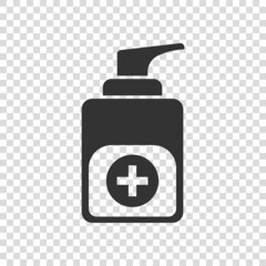 Hand sanitizer icon in flat style. Antiseptic bottle vector illustration on isolated background. Disinfect gel sign business concept.