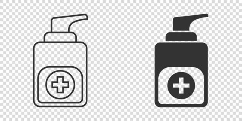 Hand sanitizer icon in flat style. Antiseptic bottle vector illustration on isolated background. Disinfect gel sign business concept.