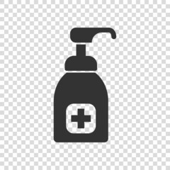 Hand sanitizer icon in flat style. Antiseptic bottle vector illustration on isolated background. Disinfect gel sign business concept.