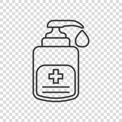 Hand sanitizer icon in flat style. Antiseptic bottle vector illustration on isolated background. Disinfect gel sign business concept.