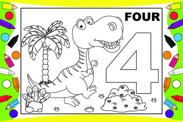 coloring dinosaur cartoon with number for kids