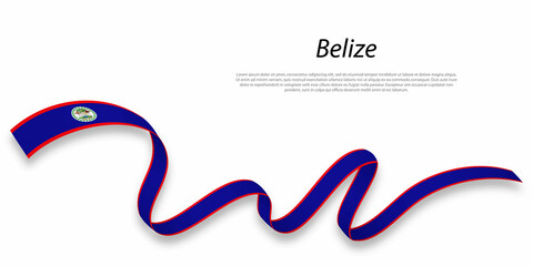 Waving ribbon or banner with flag of Belize .