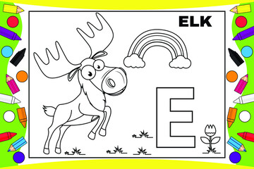 coloring elk cartoon for kids