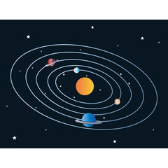 A space orbit with planets and stars. Vector illustration.
