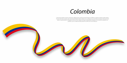 Waving ribbon or banner with flag of Colombia.
