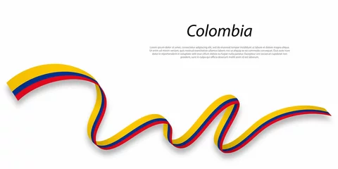 Foto op Canvas Waving ribbon or banner with flag of Colombia. © magr80