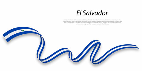 Waving ribbon or banner with flag of El Salvador.