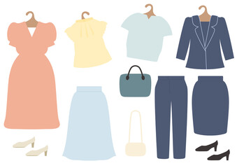 女性洋服セット1　夏物とスーツ　洋服・ワンピース・半袖・ブラウス・スーツ・靴・鞄