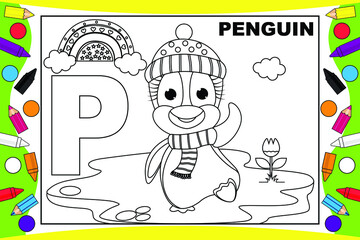 coloring penguin cartoon for kids