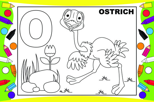 coloring ostrich cartoon for kids