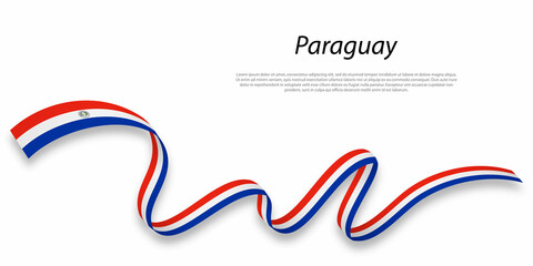 Waving ribbon or banner with flag of Paraguay.