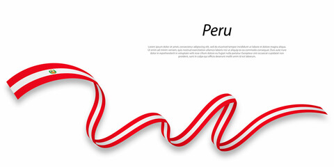 Waving ribbon or banner with flag of Peru. - obrazy, fototapety, plakaty
