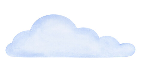 Blue cloud watercolor illustration. Cute hand drawn baby shower design element. Isolated clipart element on white background.