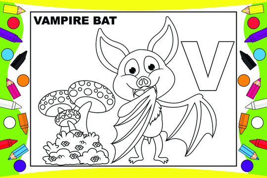 coloring vampire bat cartoon for kids