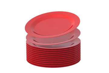 Stack of round plates isolated on white background. 3d render