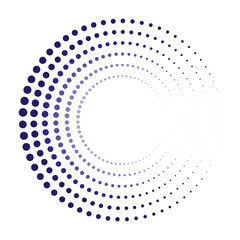 Blue design element for comic books, frame, logo, posters. Radial speed lines. Halftone dots in circle form. Vector illustration.