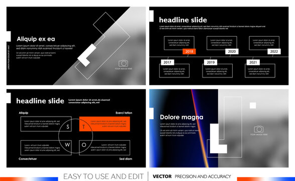 Elements for infographics on a black background. Presentation templates. Use in presentation, flyer and leaflet, corporate report, marketing, advertising, annual report, banner.	