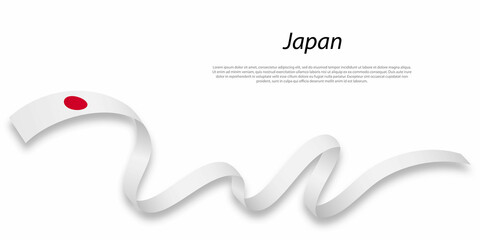 Waving ribbon or banner with flag of Japan.