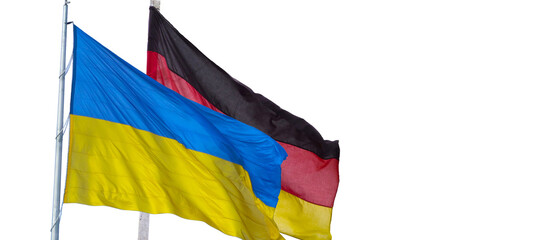 Germany Ukraine Flags are waving on the isolated white background
