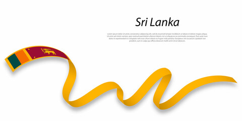 Waving ribbon or banner with flag of Sri Lanka. - obrazy, fototapety, plakaty