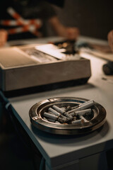 ashtray and cigarettes