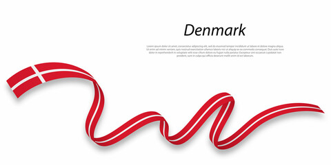 Waving ribbon or banner with flag of Denmark.