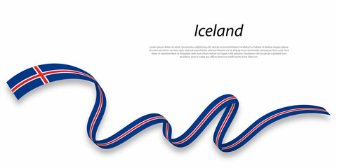 Waving ribbon or banner with flag of Iceland.