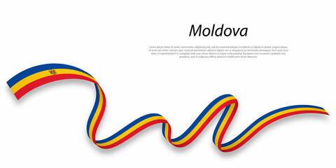 Waving ribbon or banner with flag of Moldova.