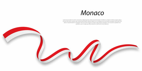 Waving ribbon or banner with flag of Monaco.