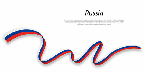 Waving ribbon or banner with flag of Russia.