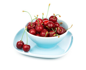 Naklejka na ściany i meble Bowl full of cherries isolated on white background