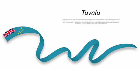 Waving ribbon or banner with flag of Tuvalu .