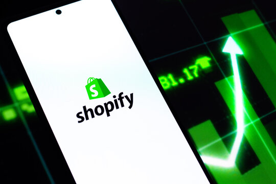 West Bangal, India - April 20, 2022 : Shopify on phone screen stock image.
