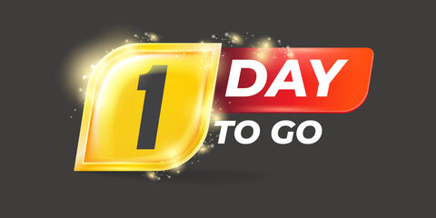 One day to go countdown grey horizontal banner design template. 1 day sale announcement grey banner, label, sticker, icon, poster and flyer.