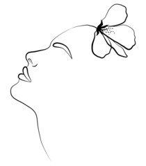 A woman's face in an artistic style with one line. Continuous portrait in real time. Linear portrait.