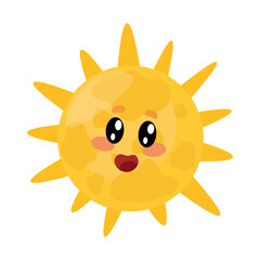cute sun with yellow rays on a white background. kawaii eyes