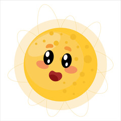 cute sun with yellow rings on a white background. kawaii eyes