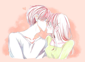 キスをしようとする男女