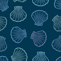 Blue seashell vector repeat pattern