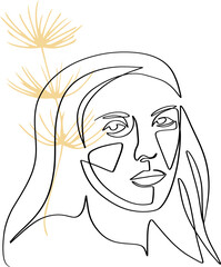 Wild Flowers' surreal faces Continuous line, drawing of set faces and hairstyles, fashion concept, woman's beauty, minimalist, pretty sexy. Yourself self-care