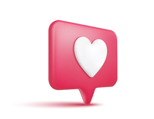 3d Red Like Icon With Heart Pictogram. Vector Realistic Trendy Render. Isolated On White Background