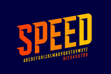 Speed style font design, sport alphabet, letters and numbers vector illustration - obrazy, fototapety, plakaty